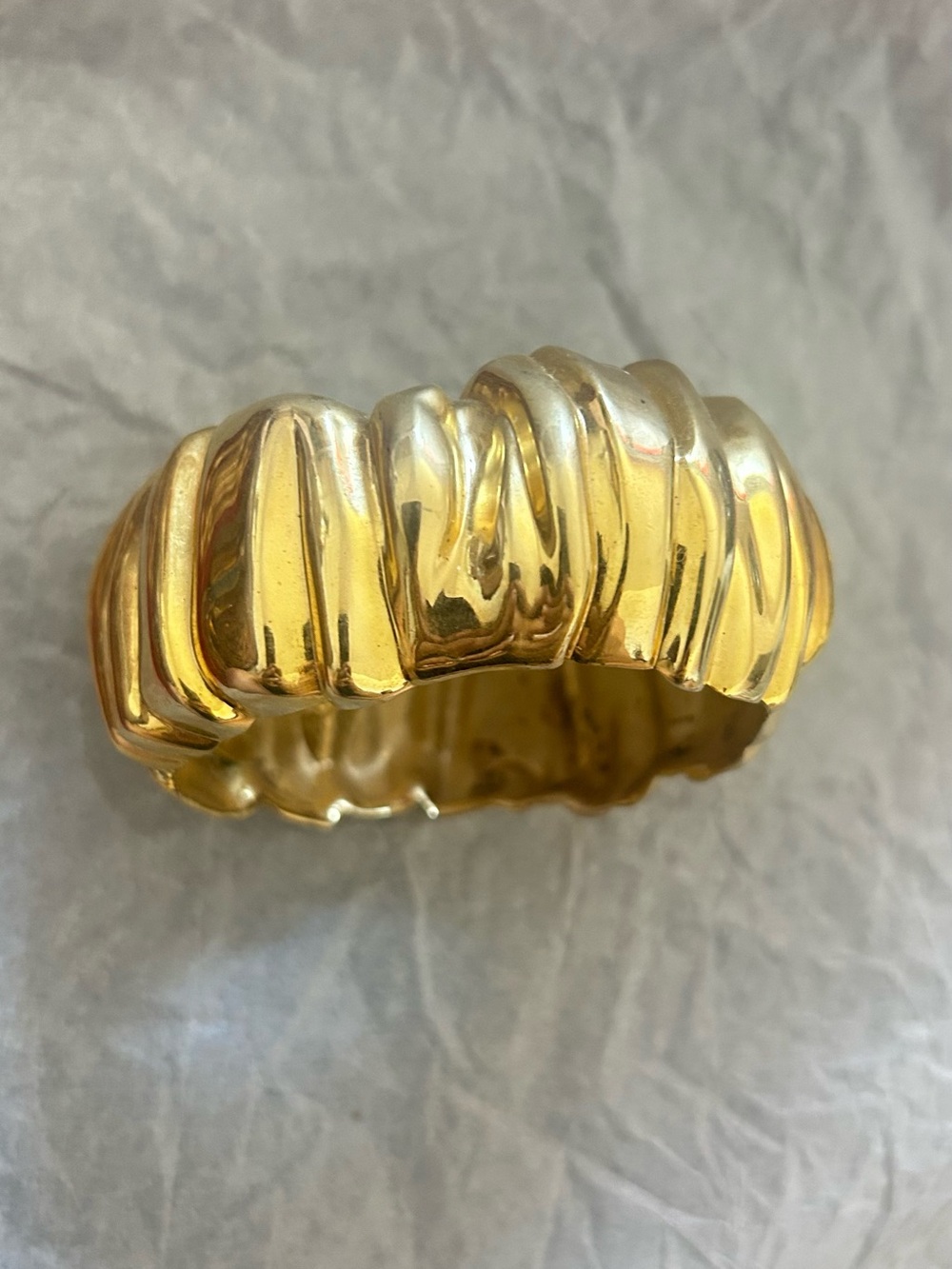 Vintage Gold Ribbed Sculptural Cuff Bracelet